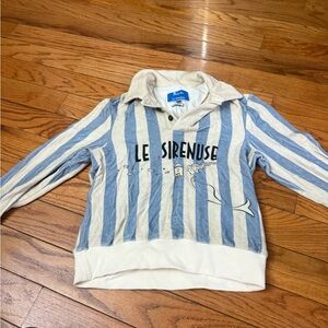 Le Sirenuse X tombolo Men's Zip-Up Sweater with Blue and Cream Stripes